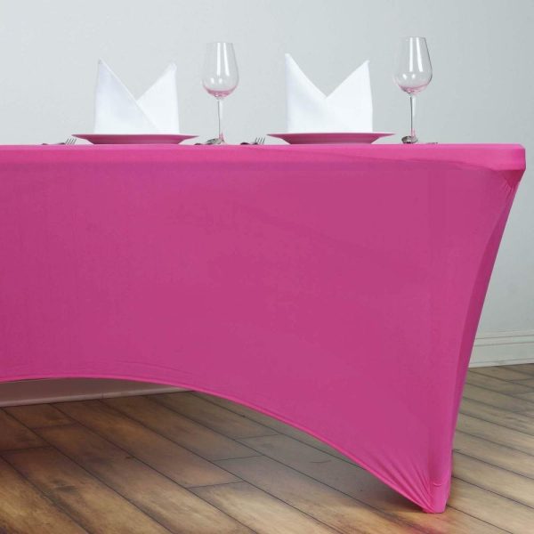 Spandex & Fitted |  Fuchsia Stretch Spandex Rectangle Tablecloth 6ft Wrinkle Free Fitted Table Cover for 72″x30″ Tables