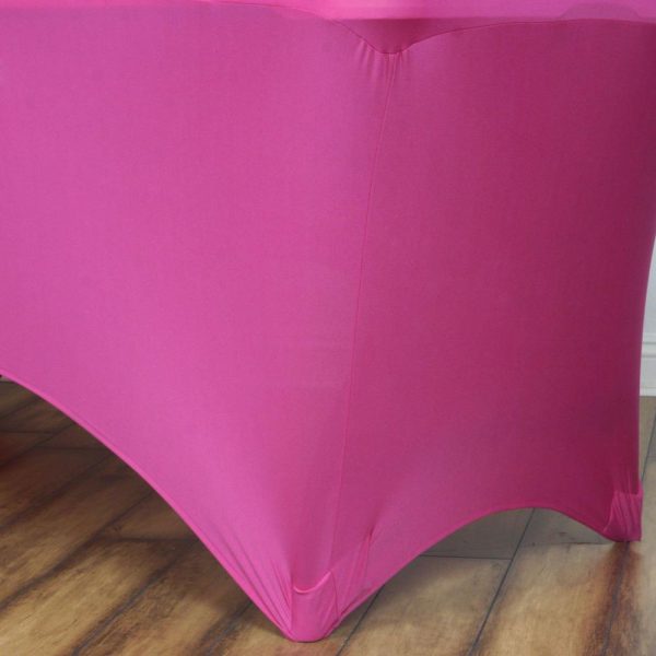 Spandex & Fitted |  Fuchsia Stretch Spandex Rectangle Tablecloth 6ft Wrinkle Free Fitted Table Cover for 72″x30″ Tables