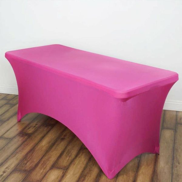 Spandex & Fitted |  Fuchsia Stretch Spandex Rectangle Tablecloth 6ft Wrinkle Free Fitted Table Cover for 72″x30″ Tables