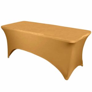 Spandex & Fitted |  Gold Stretch Spandex Rectangle Tablecloth 6ft Wrinkle Free Fitted Table Cover for 72″x30″ Tables