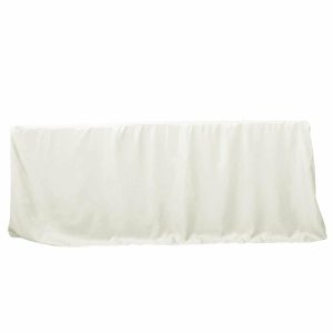 Spandex & Fitted |  Ivory Fitted Polyester Rectangle Tablecloth 8ft Table Cover For 96″x30″ Tables