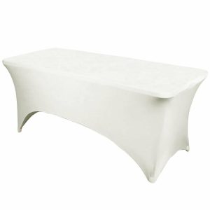 Spandex & Fitted |  Ivory Stretch Spandex Rectangle Tablecloth 6ft Wrinkle Free Fitted Table Cover for 72″x30″ Tables