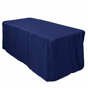 Spandex & Fitted |  Navy Blue Fitted Polyester Rectangle Tablecloth 6ft Table Cover For 72″x30″ Tables