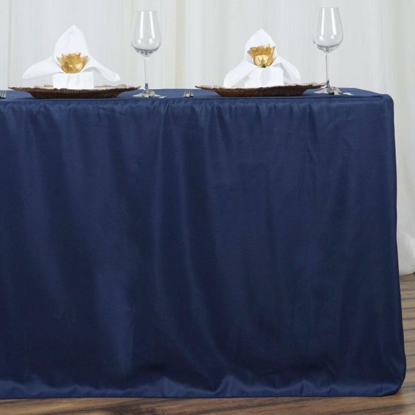 Spandex & Fitted |  Navy Blue Fitted Polyester Rectangle Tablecloth 6ft Table Cover For 72″x30″ Tables