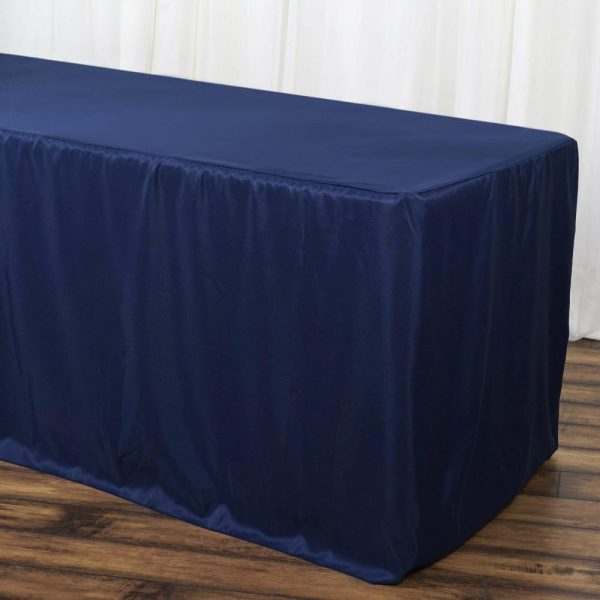 Spandex & Fitted |  Navy Blue Fitted Polyester Rectangle Tablecloth 6ft Table Cover For 72″x30″ Tables