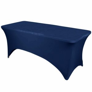 Spandex & Fitted |  Navy Blue Stretch Spandex Rectangle Tablecloth 6ft Wrinkle Free Fitted Table Cover for 72″x30″ Tables