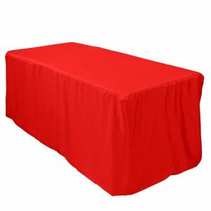 Spandex & Fitted |  Red Fitted Polyester Rectangle Tablecloth 6ft Table Cover For 72″x30″ Tables