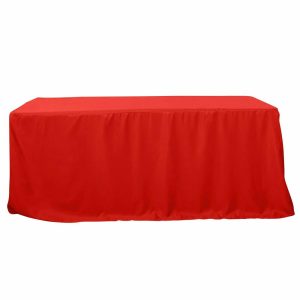 Spandex & Fitted |  Red Fitted Polyester Rectangle Tablecloth 8ft Table Cover For 96″x30″ Tables