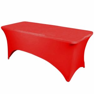 Spandex & Fitted |  Red Stretch Spandex Rectangle Tablecloth 6ft Wrinkle Free Fitted Table Cover for 72″x30″ Tables