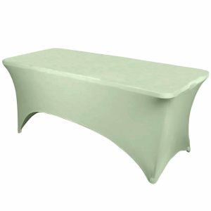 Spandex & Fitted |  Sage Green Stretch Spandex Rectangle Tablecloth 6ft Wrinkle Free Fitted Table Cover for 72″x30″ Tables