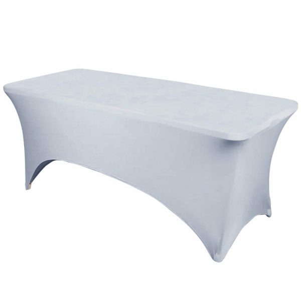 Spandex & Fitted |  Silver Stretch Spandex Rectangle Tablecloth 6ft Wrinkle Free Fitted Table Cover for 72″x30″ Tables