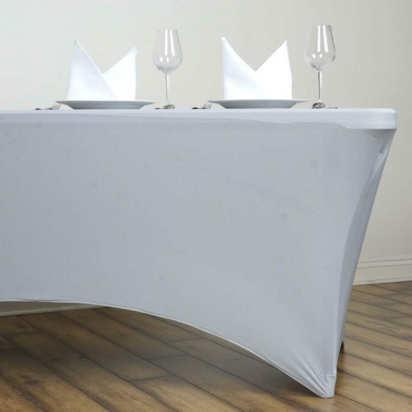 Spandex & Fitted |  Silver Stretch Spandex Rectangle Tablecloth 6ft Wrinkle Free Fitted Table Cover for 72″x30″ Tables