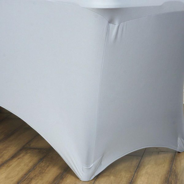 Spandex & Fitted |  Silver Stretch Spandex Rectangle Tablecloth 6ft Wrinkle Free Fitted Table Cover for 72″x30″ Tables