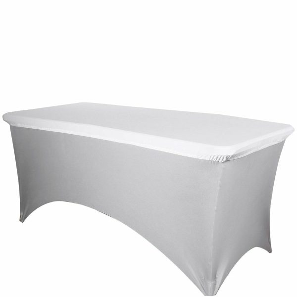 Spandex & Fitted |  White Stretch Spandex Banquet Tablecloth Top Cover 6ft Wrinkle Free Fitted Table Cover for 72″x30″ Tables