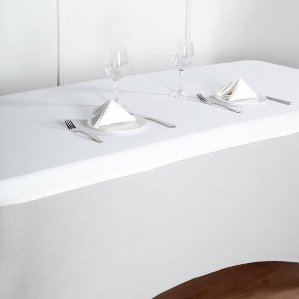 Spandex & Fitted |  White Stretch Spandex Banquet Tablecloth Top Cover 6ft Wrinkle Free Fitted Table Cover for 72″x30″ Tables