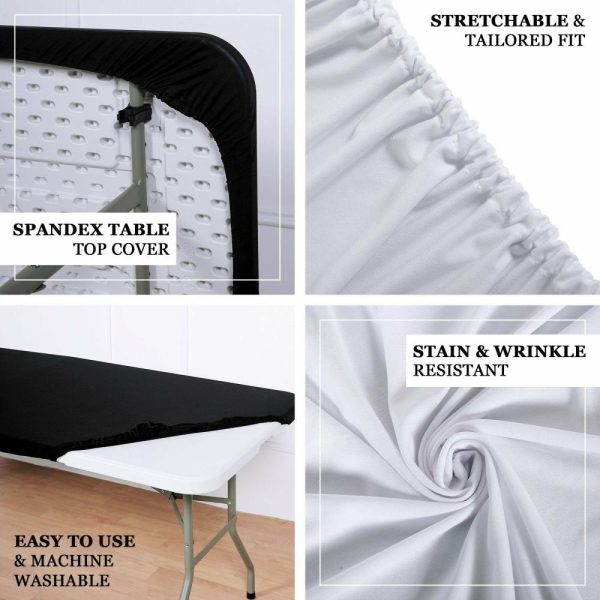 Spandex & Fitted |  White Stretch Spandex Banquet Tablecloth Top Cover 6ft Wrinkle Free Fitted Table Cover for 72″x30″ Tables