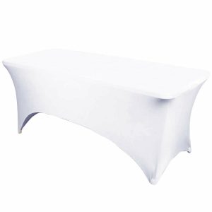 Spandex & Fitted |  White Stretch Spandex Rectangle Tablecloth 6ft Wrinkle Free Fitted Table Cover for 72″x30″ Tables