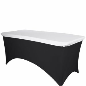 Spandex & Fitted |  White Stretch Spandex Rectangle Tablecloth Top Cover 8ft Wrinkle Free Fitted Cover for 96″x30″ Tables