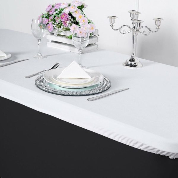 Spandex & Fitted |  White Stretch Spandex Rectangle Tablecloth Top Cover 8ft Wrinkle Free Fitted Cover for 96″x30″ Tables