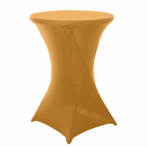 Spandex |  Gold Highboy Spandex Cocktail Table Cover, Fitted Stretch Tablecloth for 24″-32″ Dia High Top Tables