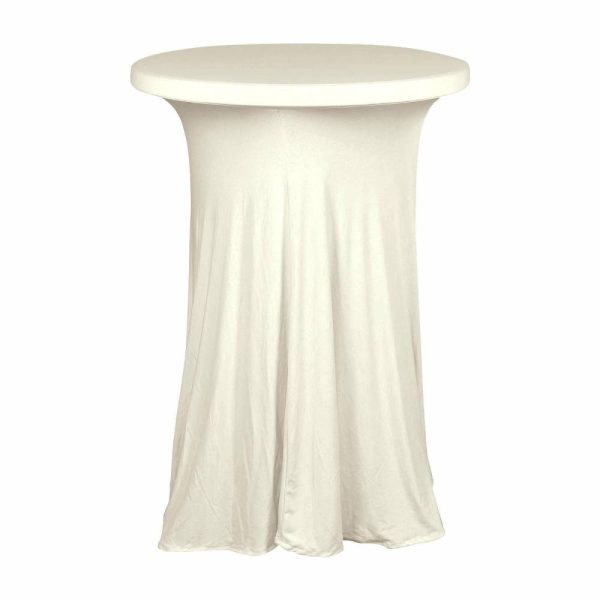 Spandex |  Ivory Round Spandex Cocktail Table Cover With Natural Wavy Drapes