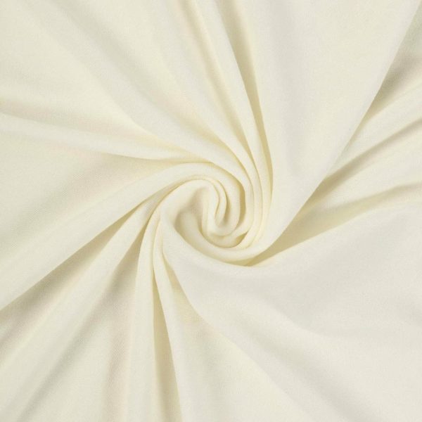 Spandex |  Ivory Round Spandex Cocktail Table Cover With Natural Wavy Drapes