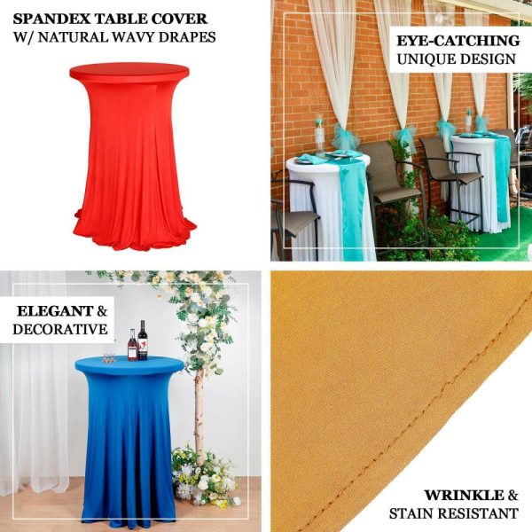 Spandex |  Ivory Round Spandex Cocktail Table Cover With Natural Wavy Drapes