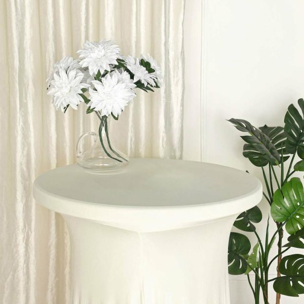 Spandex |  Ivory Round Spandex Cocktail Table Cover With Natural Wavy Drapes