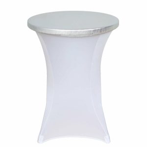 Spandex |  Metallic Silver Spandex Stretch Fitted Cocktail Table Top Cover