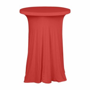 Spandex |  Red Round Spandex Cocktail Table Cover With Natural Wavy Drapes