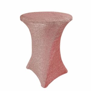 Spandex |  Rose Gold Metallic Shiny Glittered Spandex Cocktail Table Cover