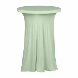 Spandex |  Sage Green Round Heavy Duty Spandex Cocktail Table Cover With Natural Wavy Drapes