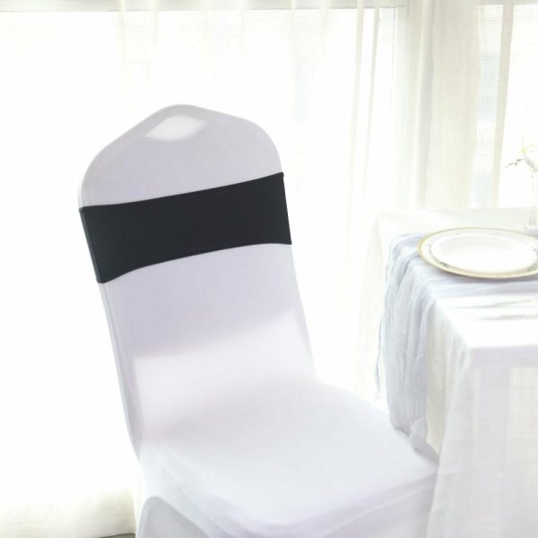 Spandex Sash Bands |  5 Pack 5″x14″ Black Spandex Stretch Chair Sashes with Silver Diamond Ring Slide Buckle