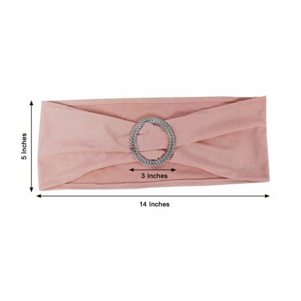 Spandex Sash Bands |  5 Pack 5″x14″ Dusty Rose Spandex Stretch Chair Sashes with Silver Diamond Ring Slide Buckle