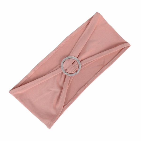 Spandex Sash Bands |  5 Pack 5″x14″ Dusty Rose Spandex Stretch Chair Sashes with Silver Diamond Ring Slide Buckle