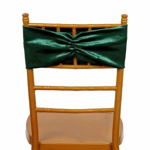 Spandex Sash Bands |  5 Pack Hunter Green Velvet Ruffle Stretch Chair Sashes, Decorative Velvet Chair Bands