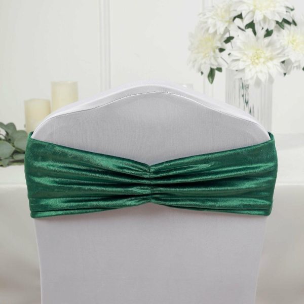 Spandex Sash Bands |  5 Pack Hunter Green Velvet Ruffle Stretch Chair Sashes, Decorative Velvet Chair Bands