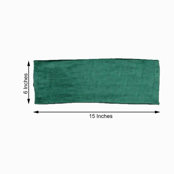 Spandex Sash Bands |  5 Pack Hunter Green Velvet Ruffle Stretch Chair Sashes, Decorative Velvet Chair Bands