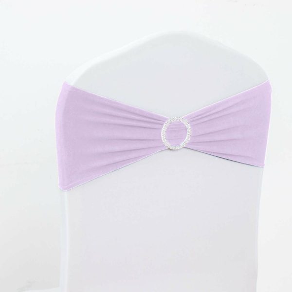 Spandex Sash Bands |  5 Pack Lavender Lilac Spandex Stretch Chair Sashes with Silver Diamond Ring Slide Buckle 5″x14″