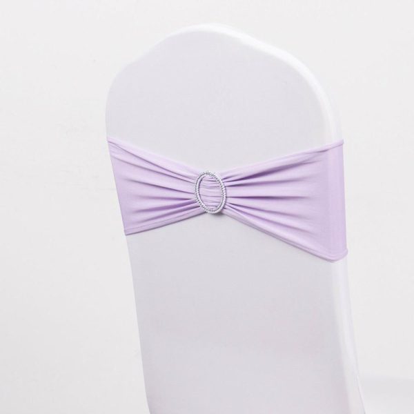 Spandex Sash Bands |  5 Pack Lavender Lilac Spandex Stretch Chair Sashes with Silver Diamond Ring Slide Buckle 5″x14″