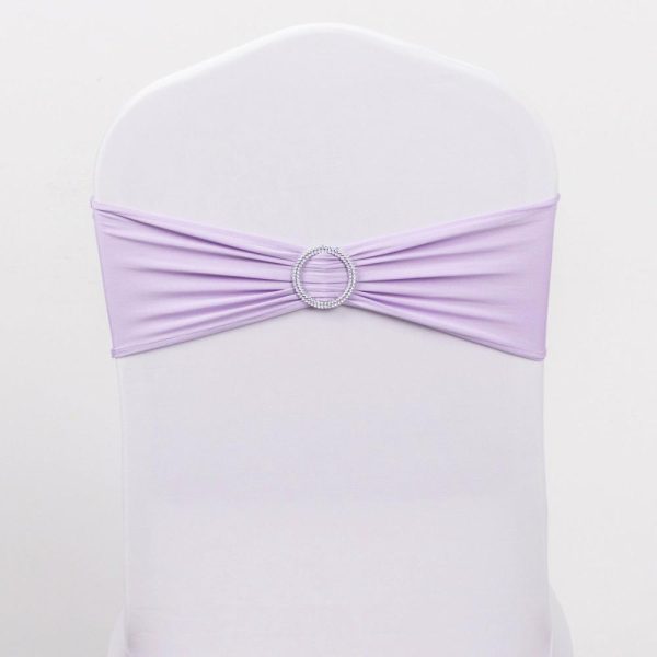 Spandex Sash Bands |  5 Pack Lavender Lilac Spandex Stretch Chair Sashes with Silver Diamond Ring Slide Buckle 5″x14″