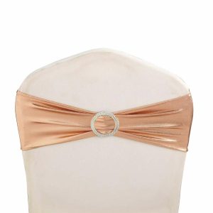 Spandex Sash Bands |  5 Pack Metallic Blush Spandex Chair Sashes With Attached Round Diamond Buckles