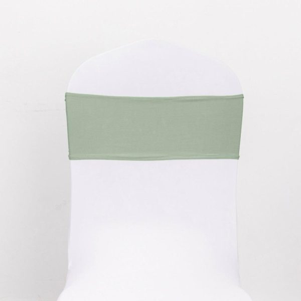 Spandex Sash Bands |  5 Pack Sage Green Spandex Stretch Chair Sashes with Silver Diamond Ring Slide Buckle 5″x14″