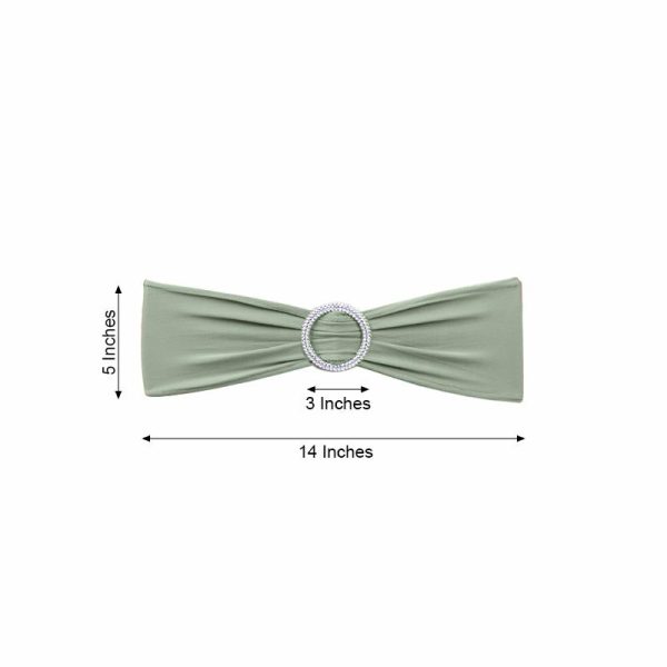 Spandex Sash Bands |  5 Pack Sage Green Spandex Stretch Chair Sashes with Silver Diamond Ring Slide Buckle 5″x14″