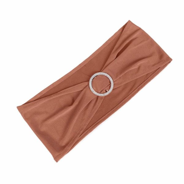 Spandex Sash Bands |  5 Pack Terracotta (Rust) Spandex Stretch Chair Sashes with Silver Diamond Ring Slide Buckle – 5″x14″