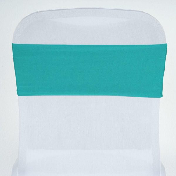 Spandex Sash Bands |  5 Pack Turquoise Spandex Stretch Chair Sashes Bands Heavy Duty with Two Ply Spandex – 5″x12″