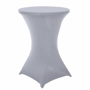 Spandex |  Silver Highboy Spandex Cocktail Table Cover, Fitted Stretch Tablecloth for 24″-32″ Dia High Top Tables