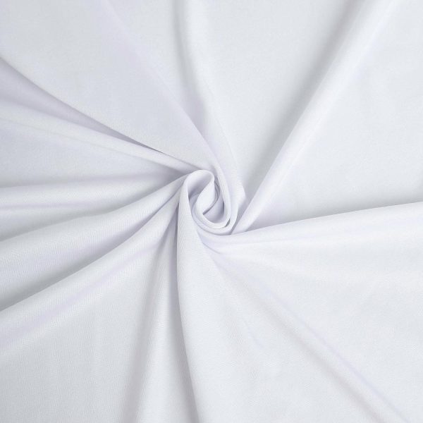 Spandex |  White Round Spandex Cocktail Table Cover With Natural Wavy Drapes