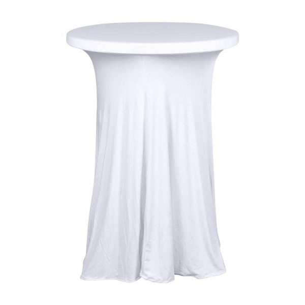 Spandex |  White Round Spandex Cocktail Table Cover With Natural Wavy Drapes