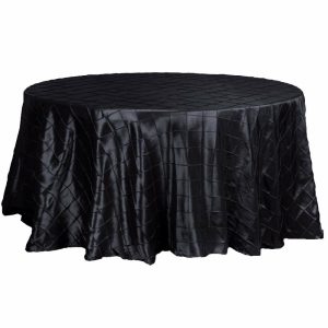 Taffeta & Velvet |  120″ Black Pintuck Round Seamless Tablecloth for 5 Foot Table With Floor-Length Drop